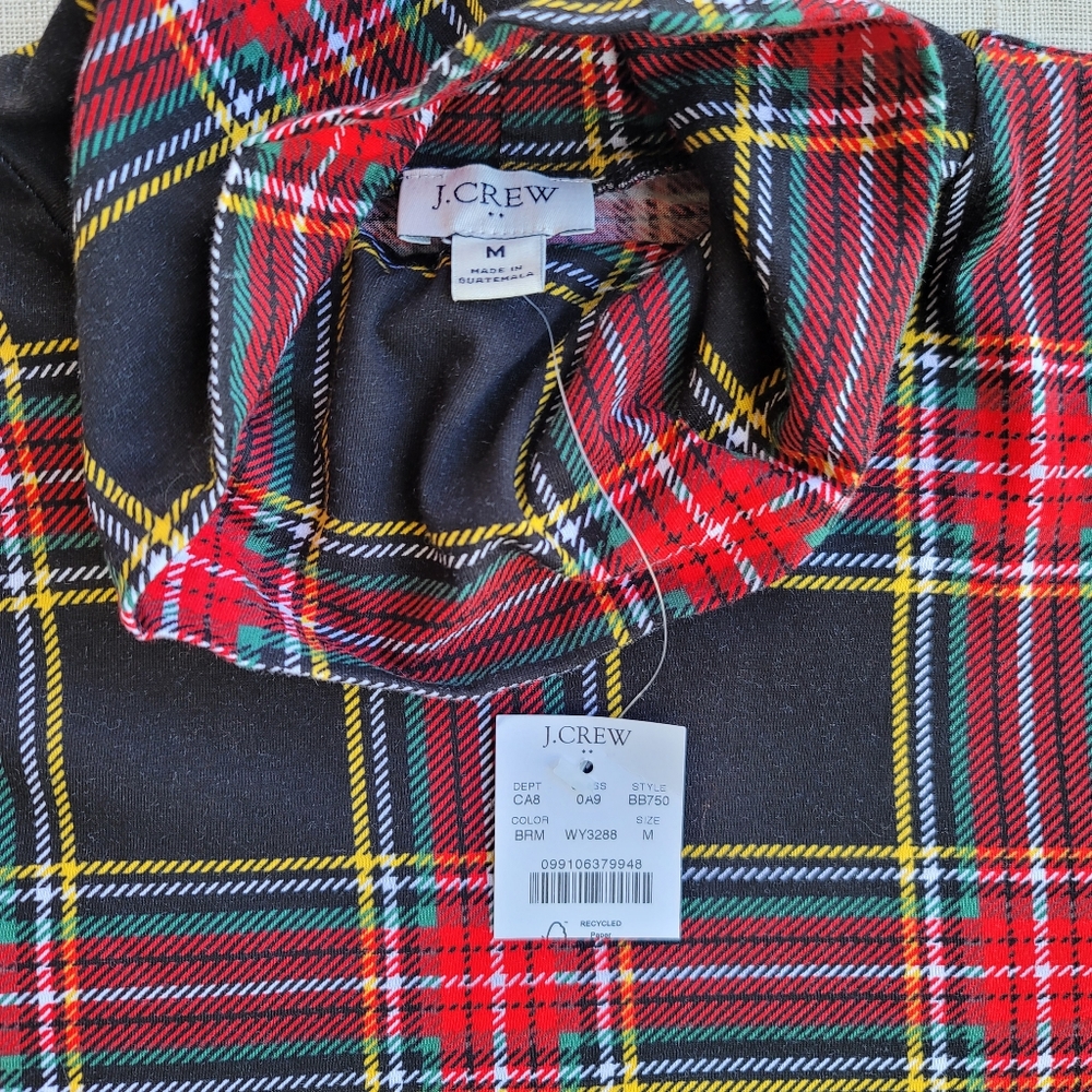 New! J.Crew sz Medium M Printed tissue turtleneck Black Tartan plaid Top NWT - Picture 2 of 12